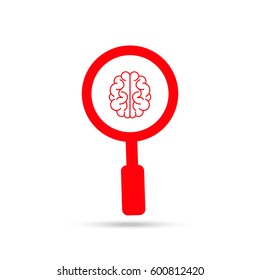 Brain icon Vector. Search icon vector. Red icon and gray shadow