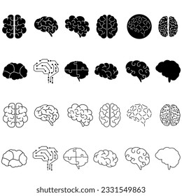 Conjunto de vectores de icono de cerebro. Colección de símbolos de ilustración de reflexión. Símbolo creativo del pensamiento. Logo de Thoughts.