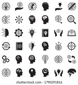 Iconos cerebrales. Diseño plano negro. Ilustración vectorial.
