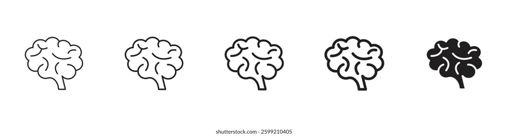 Brain icons in black outline, solid and colored style