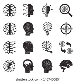 Brain Icons. Black Scribble Design. Vector Illustration.