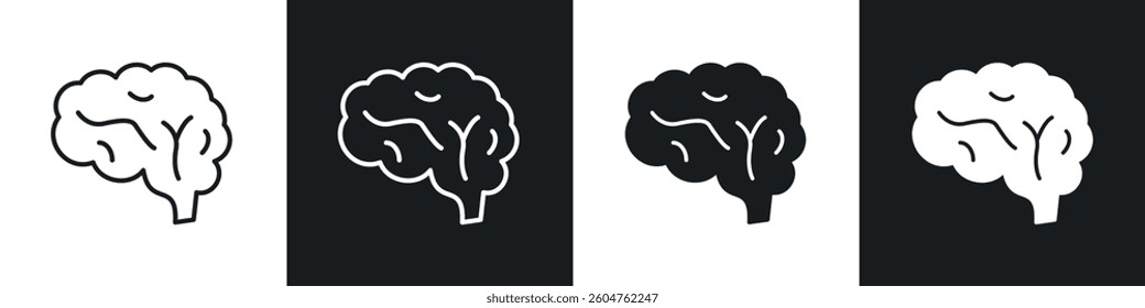 Brain icons in flat and linear vector illustration on white background.