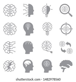 Brain Icons. Gray Flat Design. Vector Illustration.