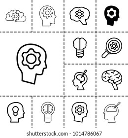 Brain icons. set of 13 editable outline brain icons such as gear in head, gear