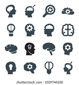 Brain icons. set of 16 editable filled brain icons such as gear in head, gear