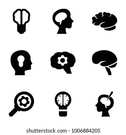 Brain icons. set of 9 editable filled brain icons such as gear