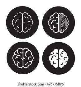 Brain icons set, black on a white background