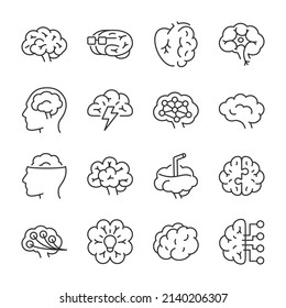 Brain icons set. Brainstorming, icon collection. Line with editable stroke