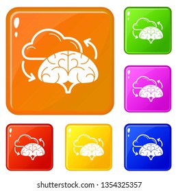 Brain icons set collection vector 6 color isolated on white background