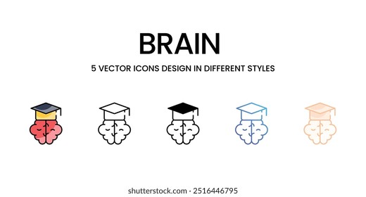 Ícones cerebrais definir cinco estilo diferente vetor ilustração stock