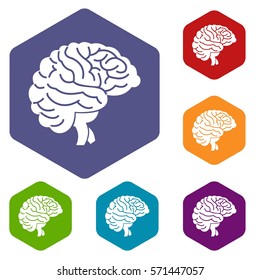 Brain icons set rhombus in different colors isolated on white background