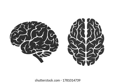 brain icons. side and top view. isolated vector mind, intelligence, psychology and medical neurology symbol