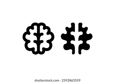 Brain icons in solid and outline style Vector