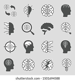 Brain Icons. Sticker Design. Vector Illustration.