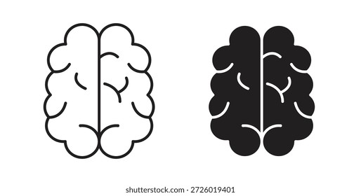 Símbolo de Vector de iconos cerebrales con trazo editable y versiones planas