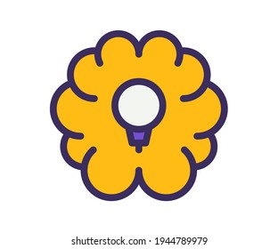 brain idea bulb single isolated icon with filled line and outline flat style