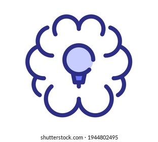 brain idea bulb single isolated icon with dashed line style and purple color