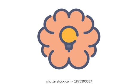 brain idea bulb single isolated icon with flat dash or dashed style