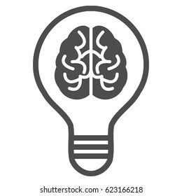 Brain Idea Bulb vector pictogram. Illustration style is a flat iconic gray symbol on a white background.