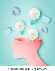 Cerebro con el concepto de idea en el estilo del arte del papel y en la combinación de colores pastel