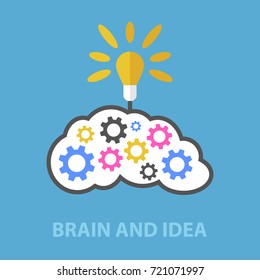 Brain and idea flat concept. Vector illustration