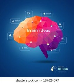 Brain idea geometric info graphics design background, vector illustration