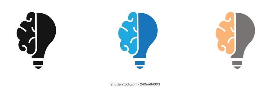 Brain idea icon outline collection or set in black and white