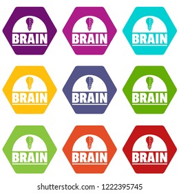 Brain idea icons 9 set coloful isolated on white for web