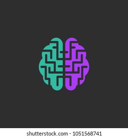 Brain Idea Logo Icon Template Design with black background. Vector Illustration