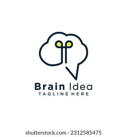 Logotipo de idea cerebral con linealidad simple y diseño de ideas creativas