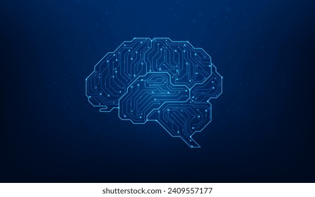 brain idea technology digital ai line and dot on blue background. creative brainstorm circuit design. vector illustration hi-tech concept.