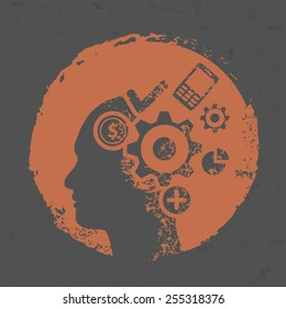 Brain ideas design on grunge background, grunge vector