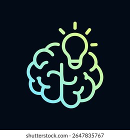 Brain with illuminated bulb. Icon symbol illustration