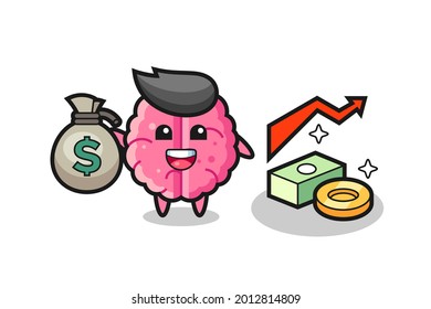 brain illustration cartoon holding money sack , cute style design for t shirt, sticker, logo element