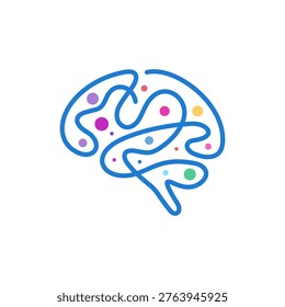 Brain illustration with colorful dots inside