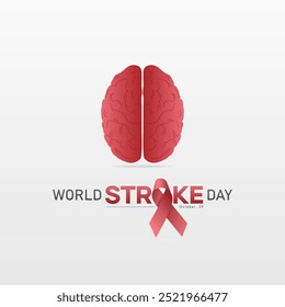 Gehirndarstellung mit Farbverlauf und rotem Band, geeignet für ein World Stroke Day Poster