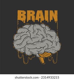 brain illustration hand draw vector, brain vector retro design symbol