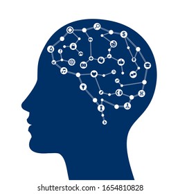 brain illustration with icons in human head