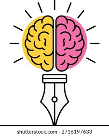 Ilustração cerebral conceito ideia com criatividade caneta representa pensamento processo de aprendizagem mente poder autor inspiração escrever design de habilidade criativa.