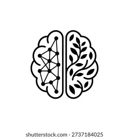 Brain illustration with technology and nature elements