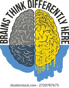 Brain Illustration Tee Design Förderung der kognitiven Vielfalt, Inklusion und Bewusstsein für psychische Gesundheit.