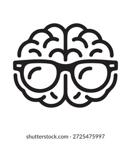 Una ilustración del cerebro con gafas que representan la inteligencia y los conceptos de aprendizaje