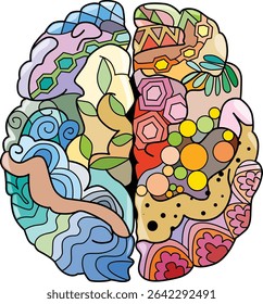 Imagen cerebral en estilo zentangle. Adornos decorativos inusuales.