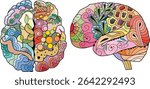 Brain images in zentangle style. Decorative unusual ornaments.