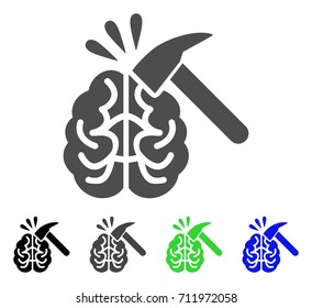 Brain Impact icon. Vector illustration style is a flat iconic brain impact symbol with black, grey, green, blue color versions. Designed for web and software interfaces.