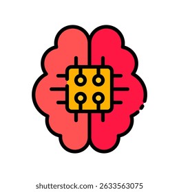 Brain Implant Vector for Neural Interface and Future Medicine. Smart brain tech icon, mind-machine connection, cognitive enhancement