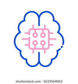 Brain Implant Vector for Neural Interface and Future Medicine. Smart brain tech icon, mind-machine connection, cognitive enhancement