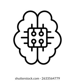Brain Implant Vector for Neural Interface and Future Medicine. Smart brain tech icon, mind-machine connection, cognitive enhancement