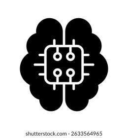 Brain Implant Vector for Neural Interface and Future Medicine. Smart brain tech icon, mind-machine connection, cognitive enhancement