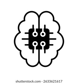 Brain Implant Vector for Neural Interface and Future Medicine. Smart brain tech icon, mind-machine connection, cognitive enhancement